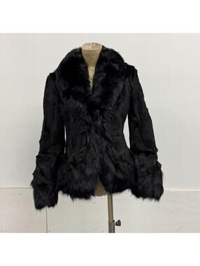 Vintage Y2K Black Rabbit Fox Fur & Lace Jacket